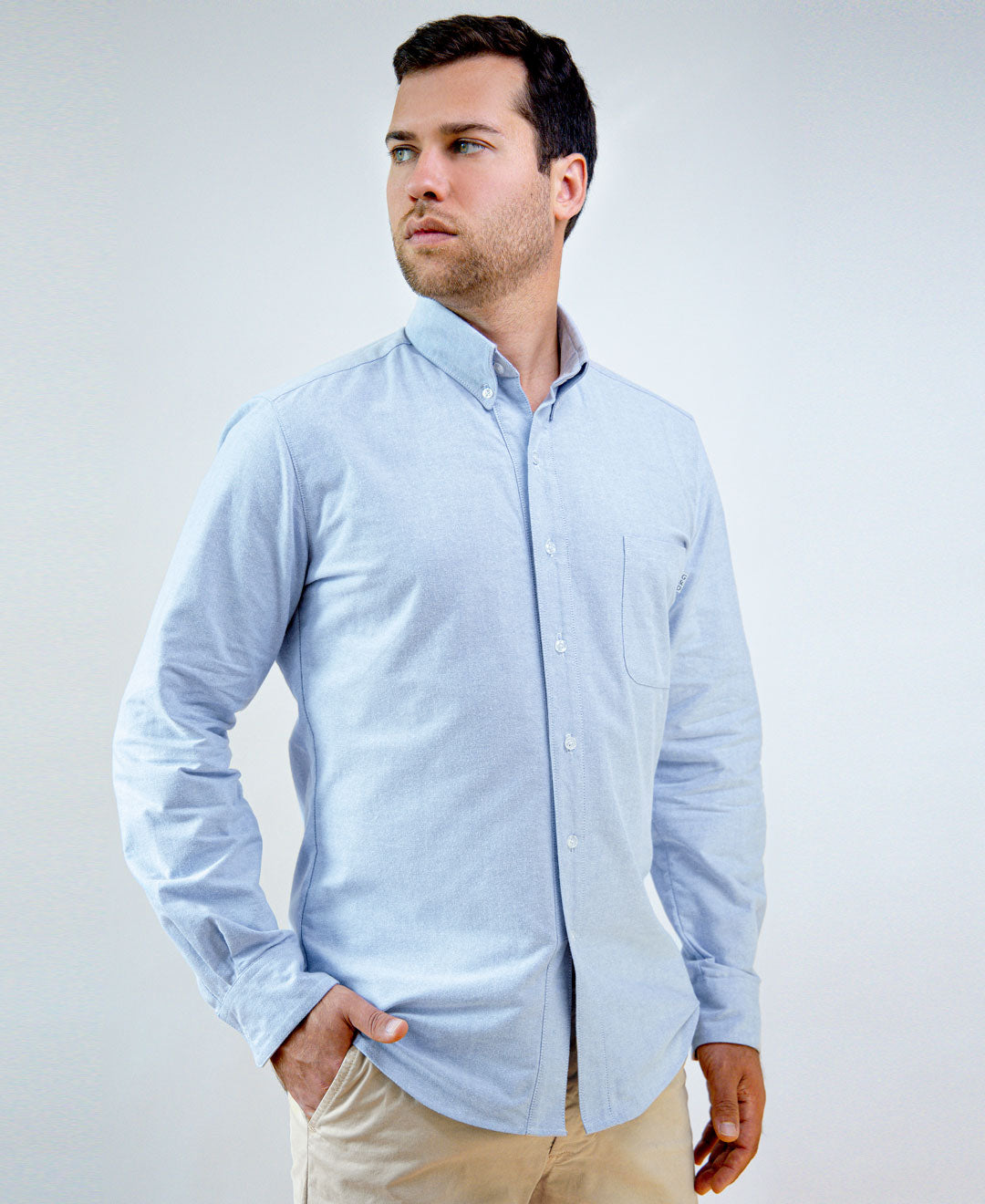 Chemise boyfriend décontractée en coton biologique Oxford bleu