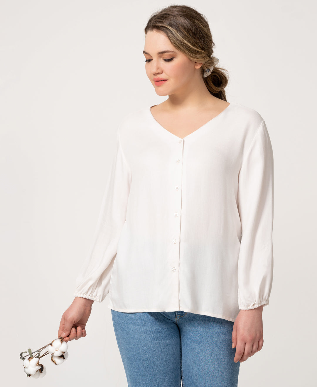 Avec défaut - La blouse réversible en coton bio crème