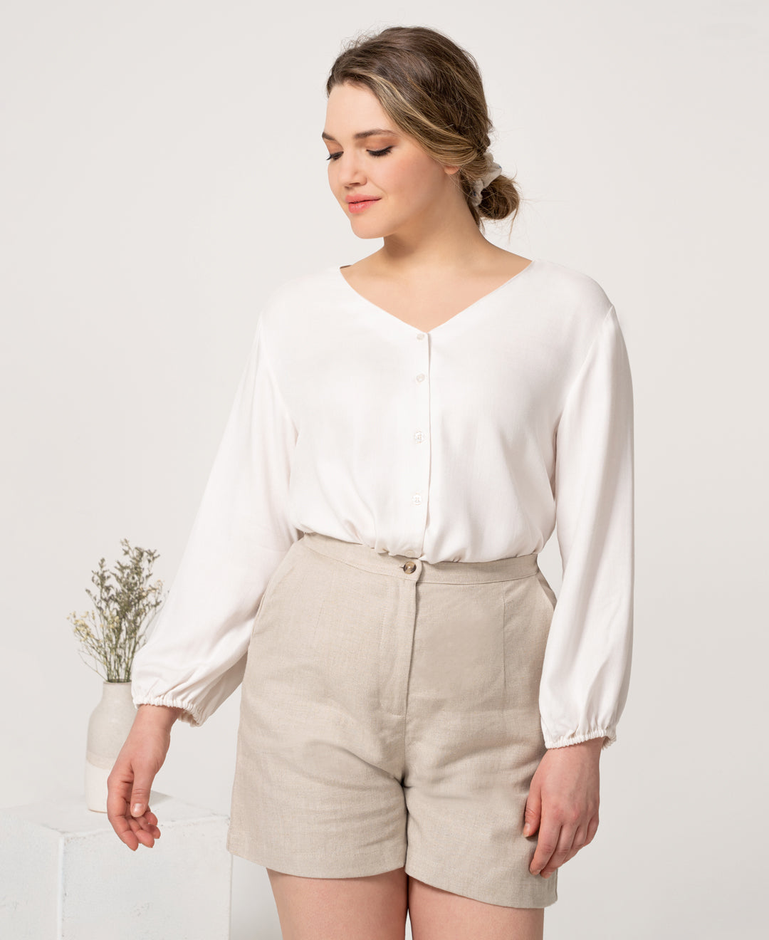 Avec défaut - La blouse réversible en coton bio crème